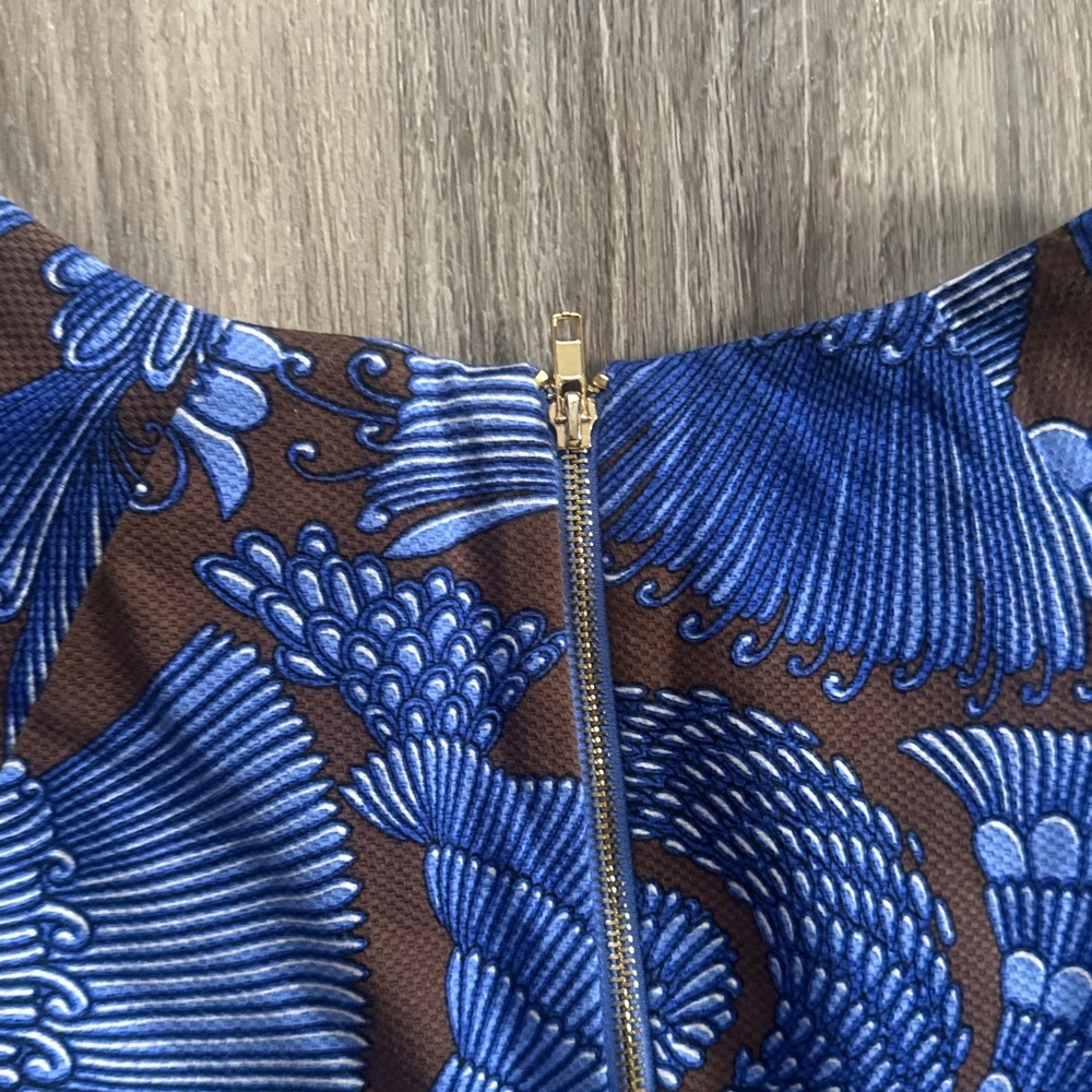 Elizabeth McKay Shift Dress  In Blue and Brown Asian Modern Bold Prints - Picture 5 of 8